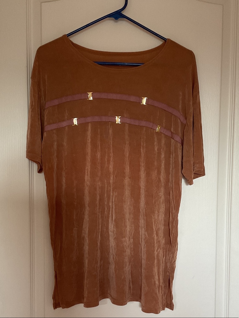 Brown Velvet Short Sleeve Top with Decorative Straps